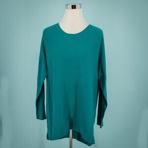 Jigsaw Size Small Medium S M Teal Green Crew Neck Long Sleeve Cotton Sweater